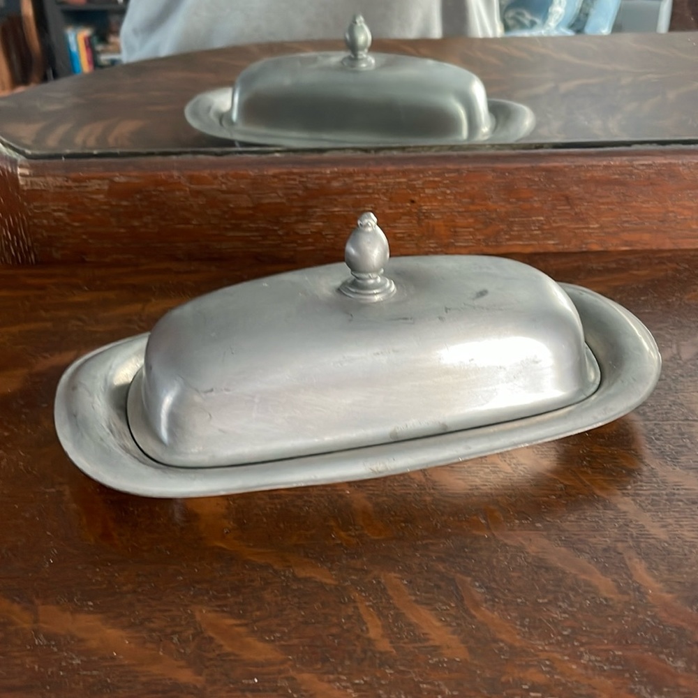 Vintage International Pewter butter dish with glass insert